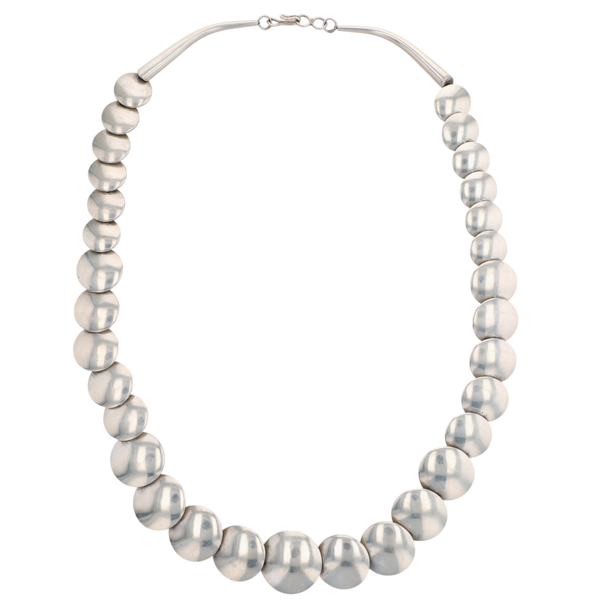 Navajo Sterling Stamped Pillow Bead Necklace
