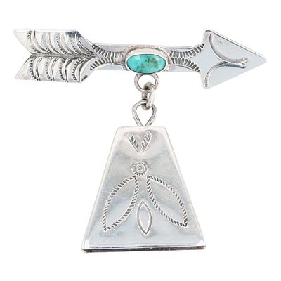 Fred Harvey Era Navajo Sterling Turquoise Arrow Bell Brooch. Vintage Fred Harvey Era Navajo 