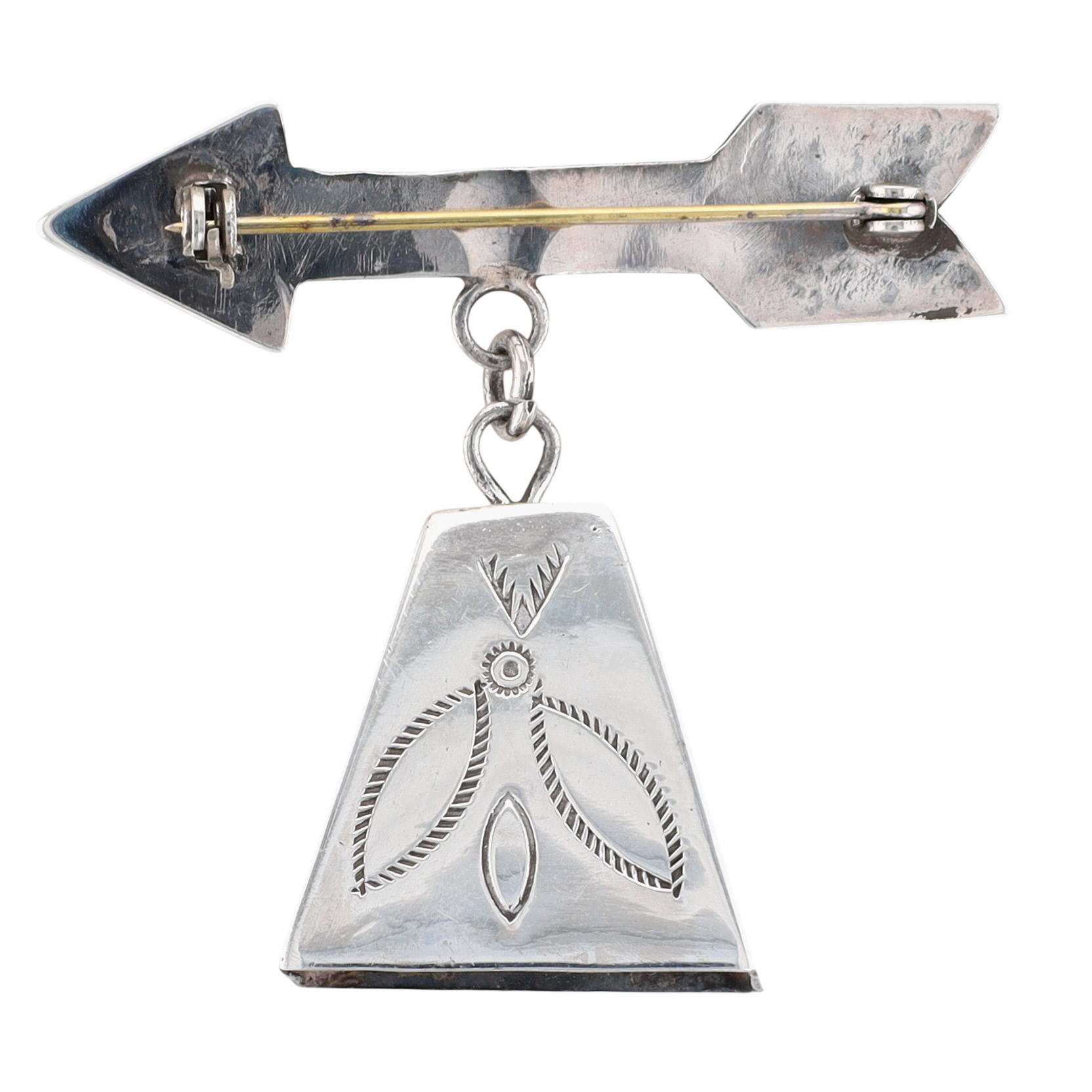 Fred Harvey Era Navajo Sterling Turquoise Arrow Bell Brooch