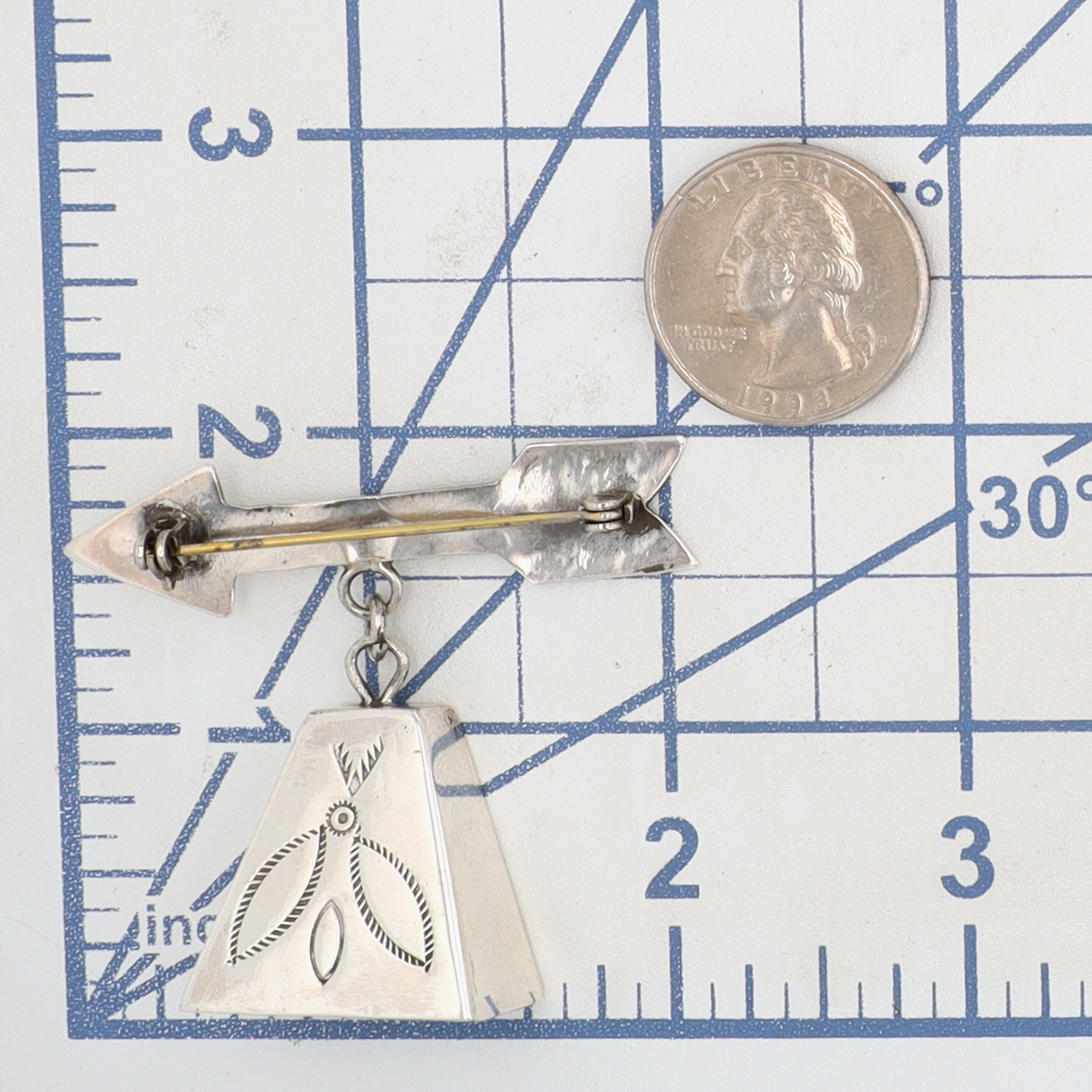 Fred Harvey Era Navajo Sterling Turquoise Arrow Bell Brooch