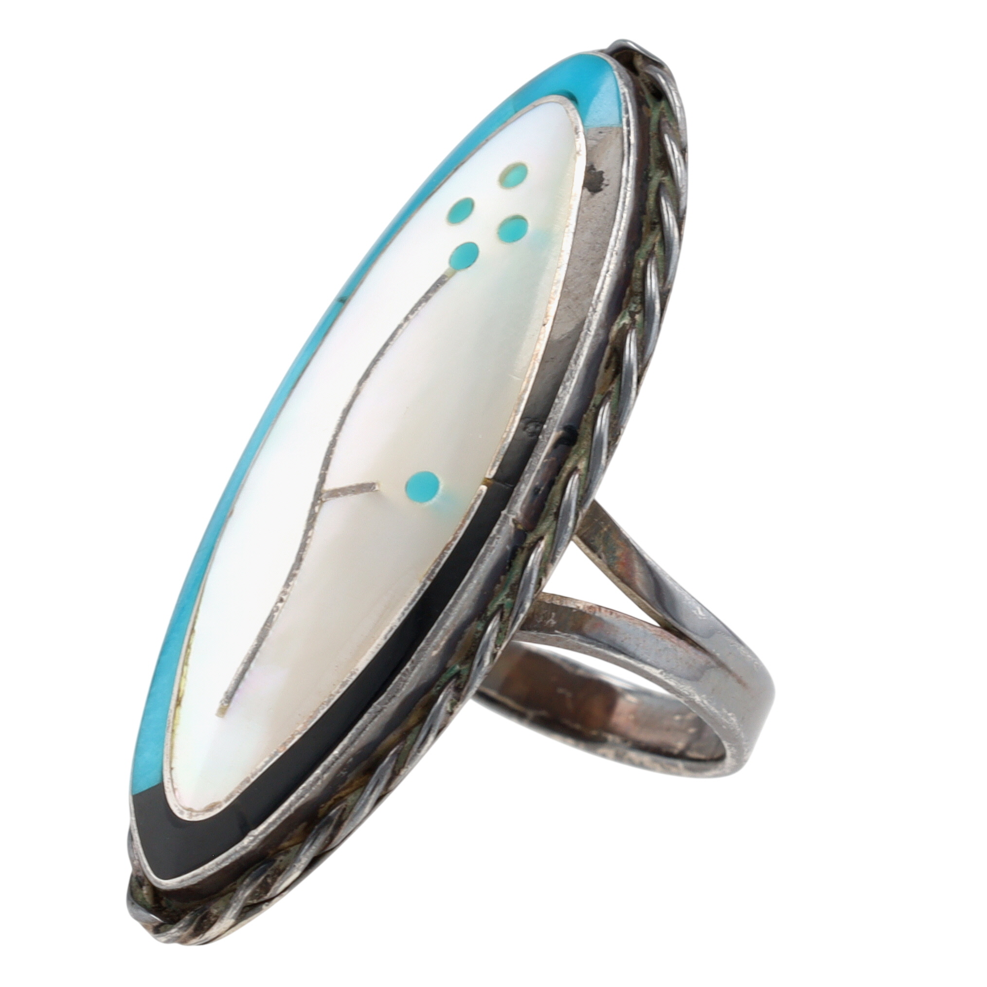Vintage Zuni Sterling Multi-Stone Inlay Flower Ring Sz 7.5