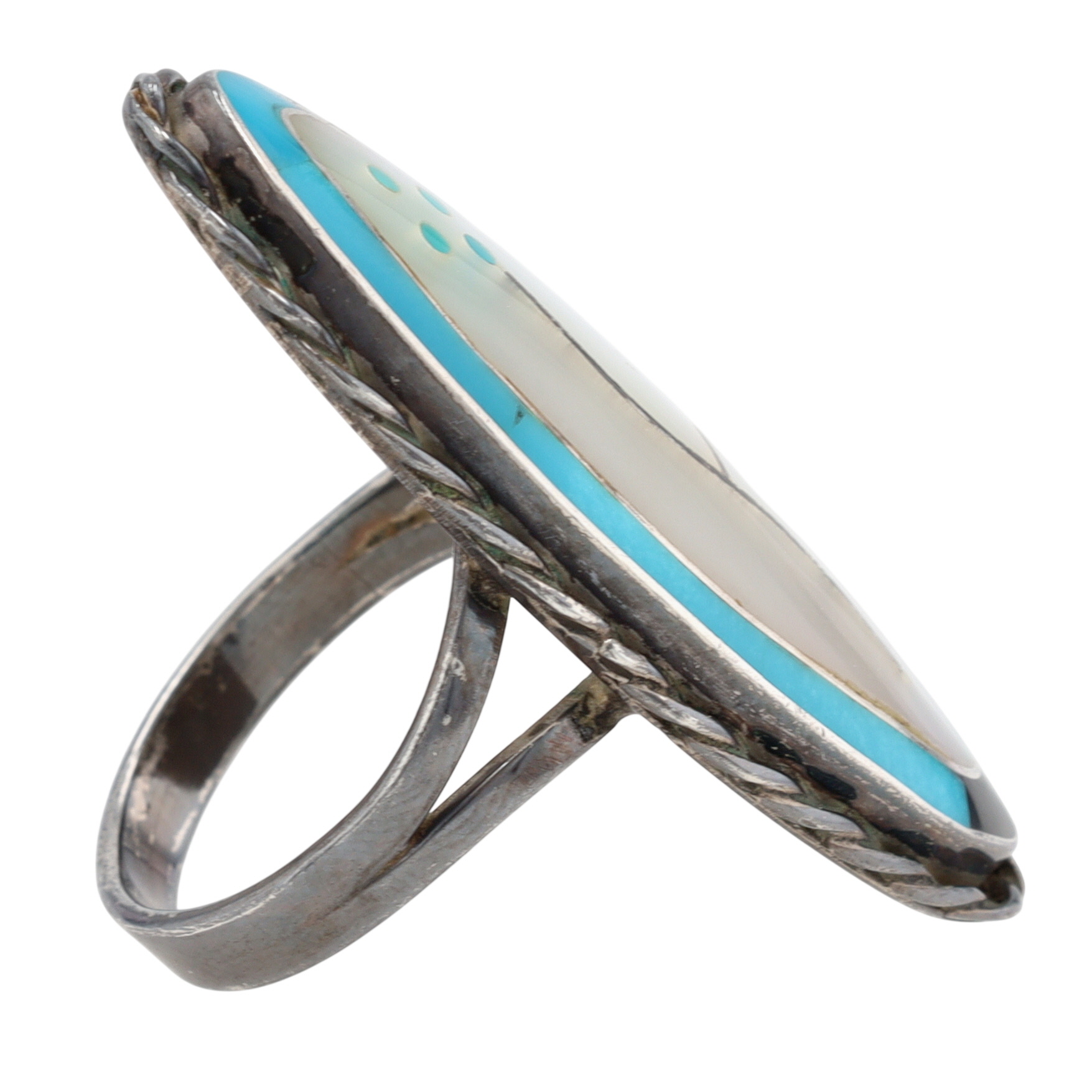Vintage Zuni Sterling Multi-Stone Inlay Flower Ring Sz 7.5