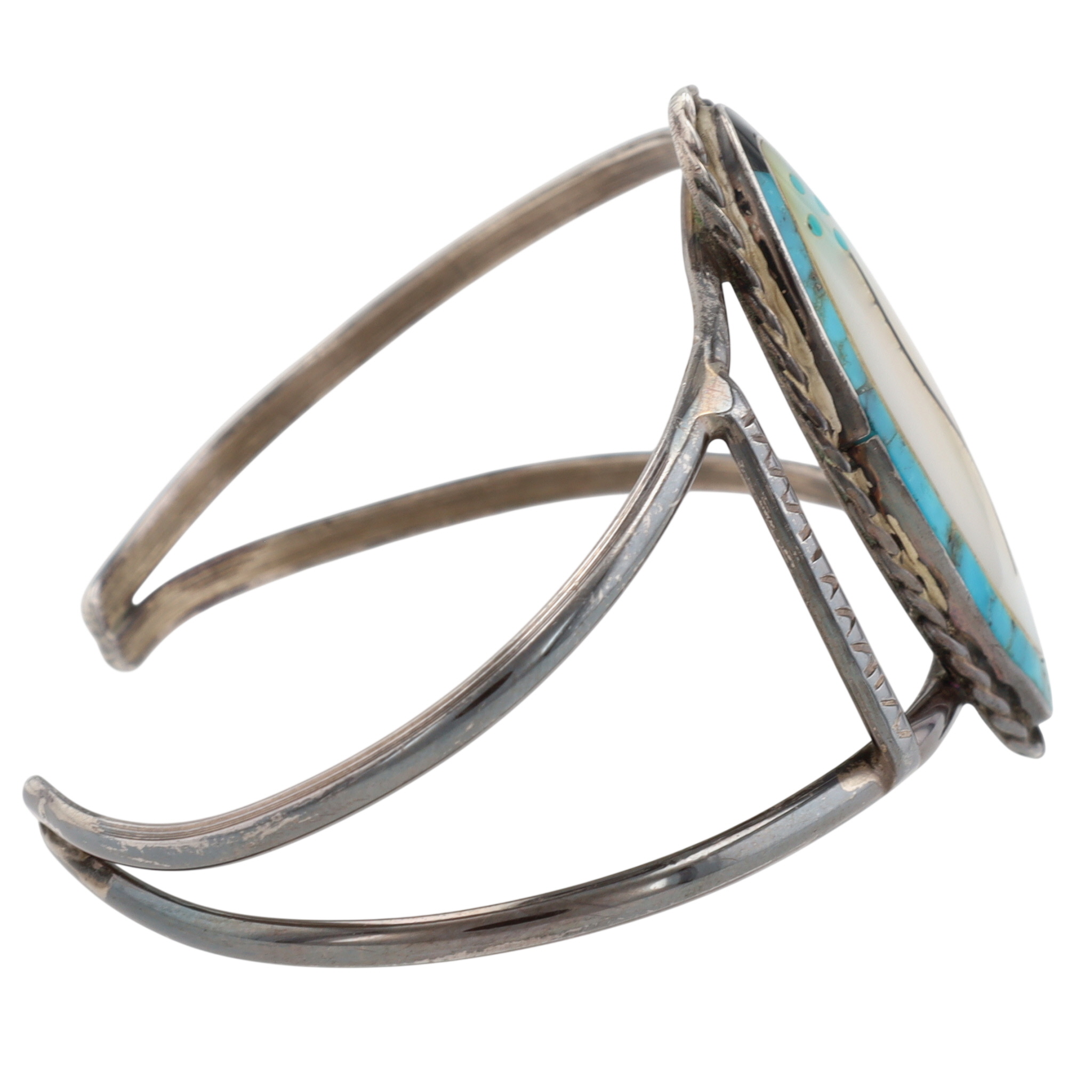 Vintage Zuni Sterling Multi-Stone Inlay Flower Cuff Bracelet