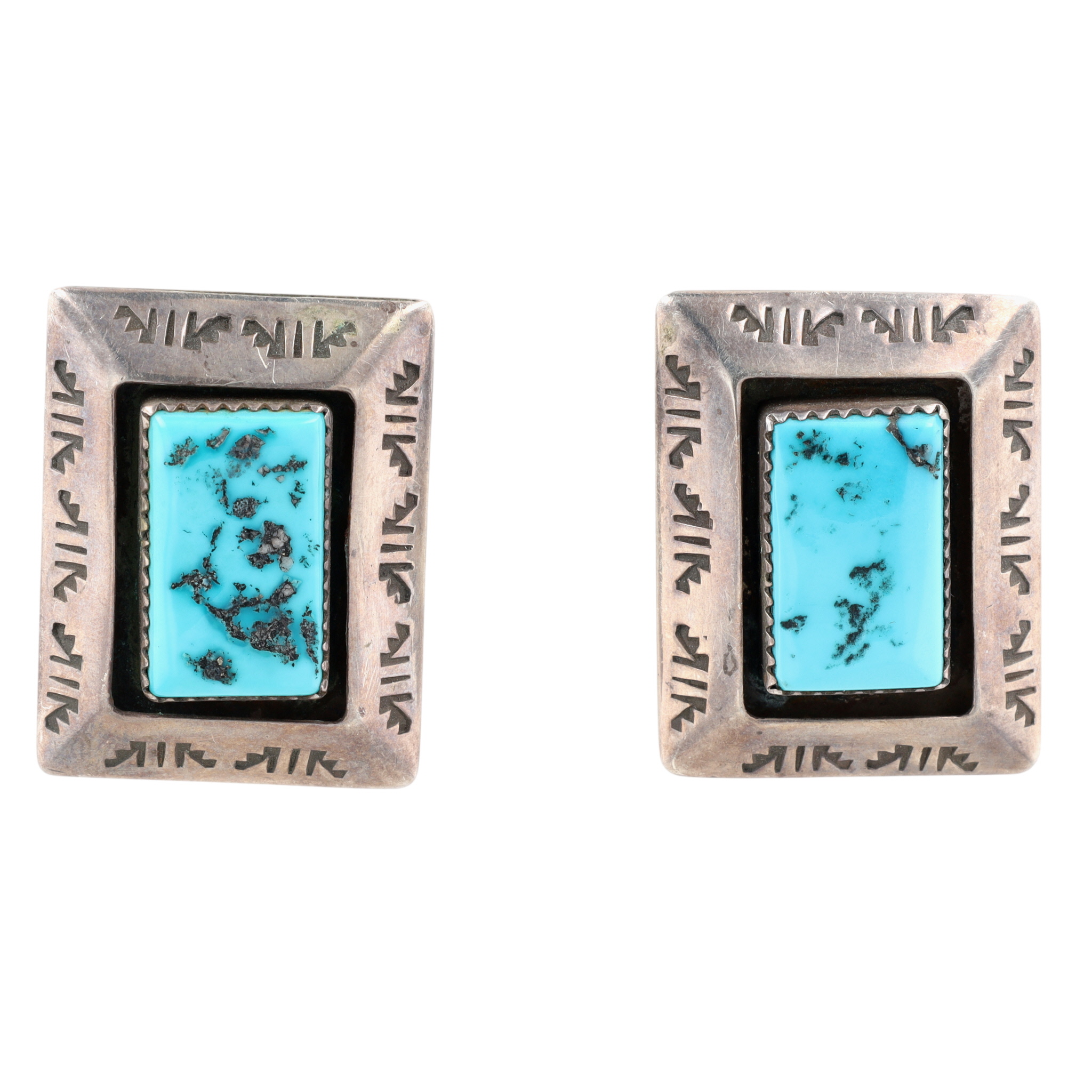 Navajo Sterling Turquoise Shadow Box Earrings