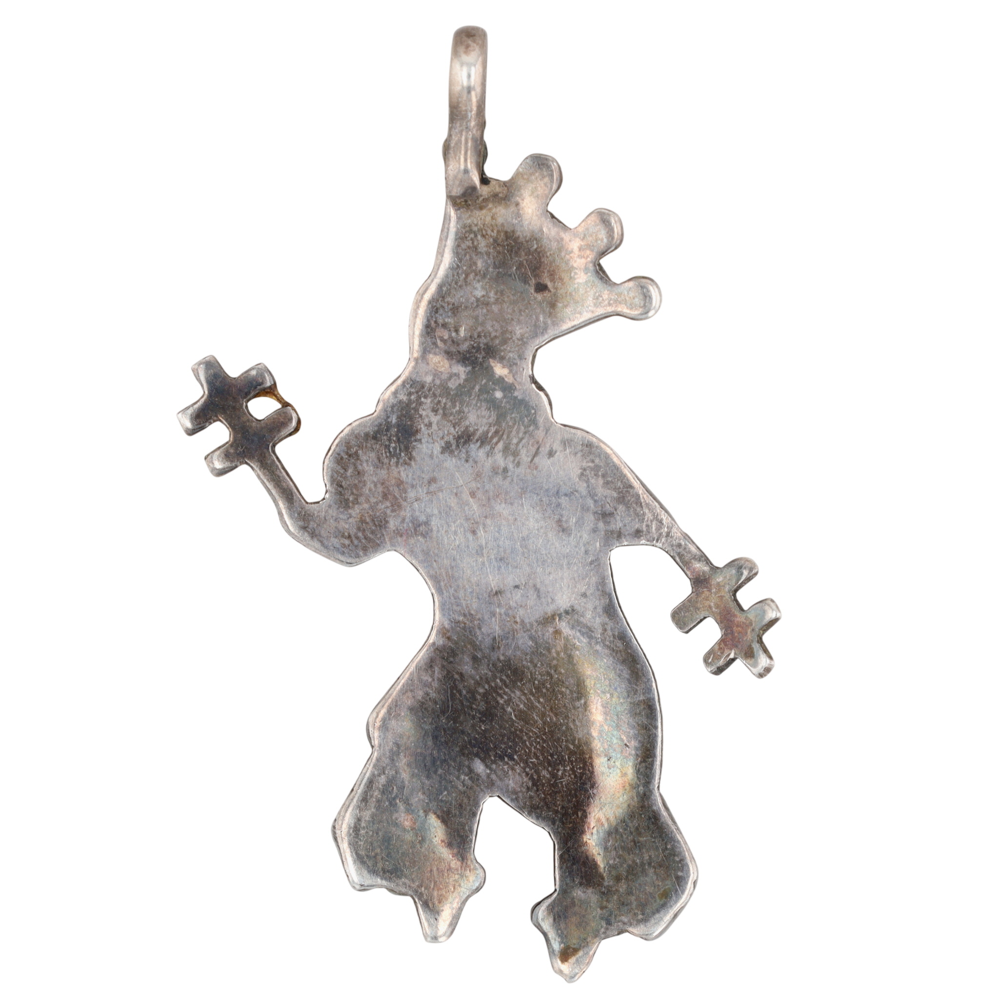 Vintage Zuni Sterling Multi-Stone Inlay Apache Crown Dancer Pendant