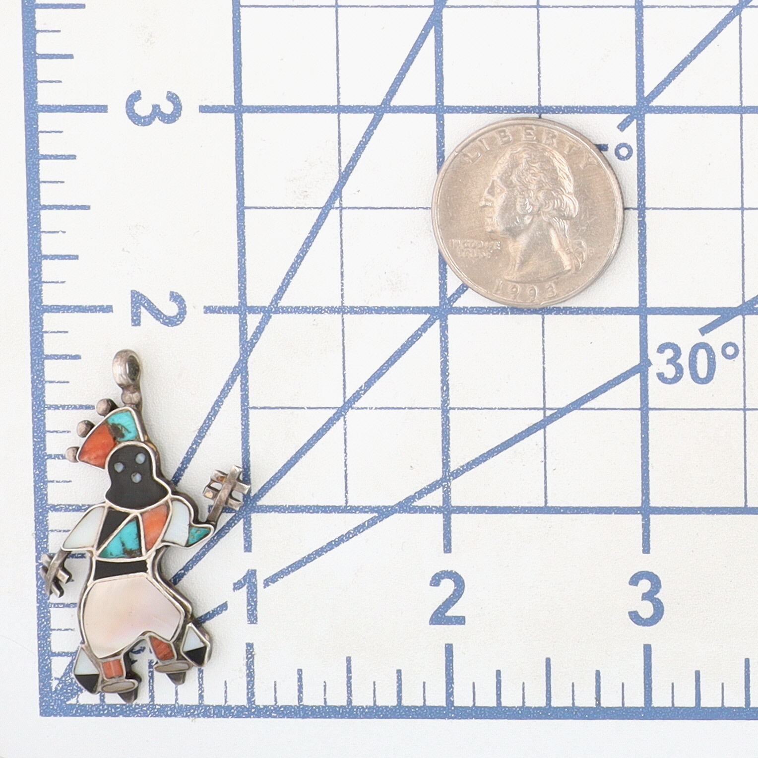 Vintage Zuni Sterling Multi-Stone Inlay Apache Crown Dancer Pendant