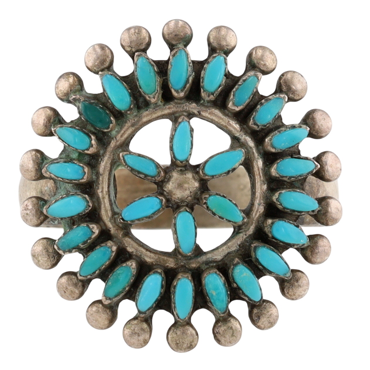 Lydia Bowekaty Zuni Sterling Turquoise Needlepoint Ring Sz 9