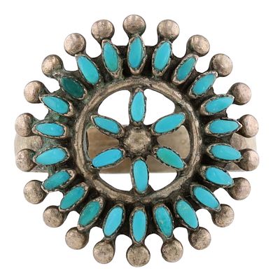 Lydia Bowekaty Zuni Sterling Turquoise Needlepoint Ring Sz 9 | Weight: 4.4g