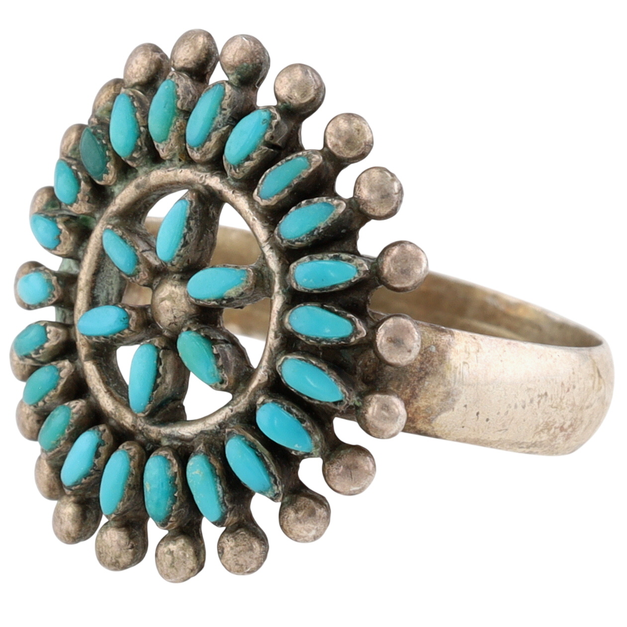Lydia Bowekaty Zuni Sterling Turquoise Needlepoint Ring Sz 9