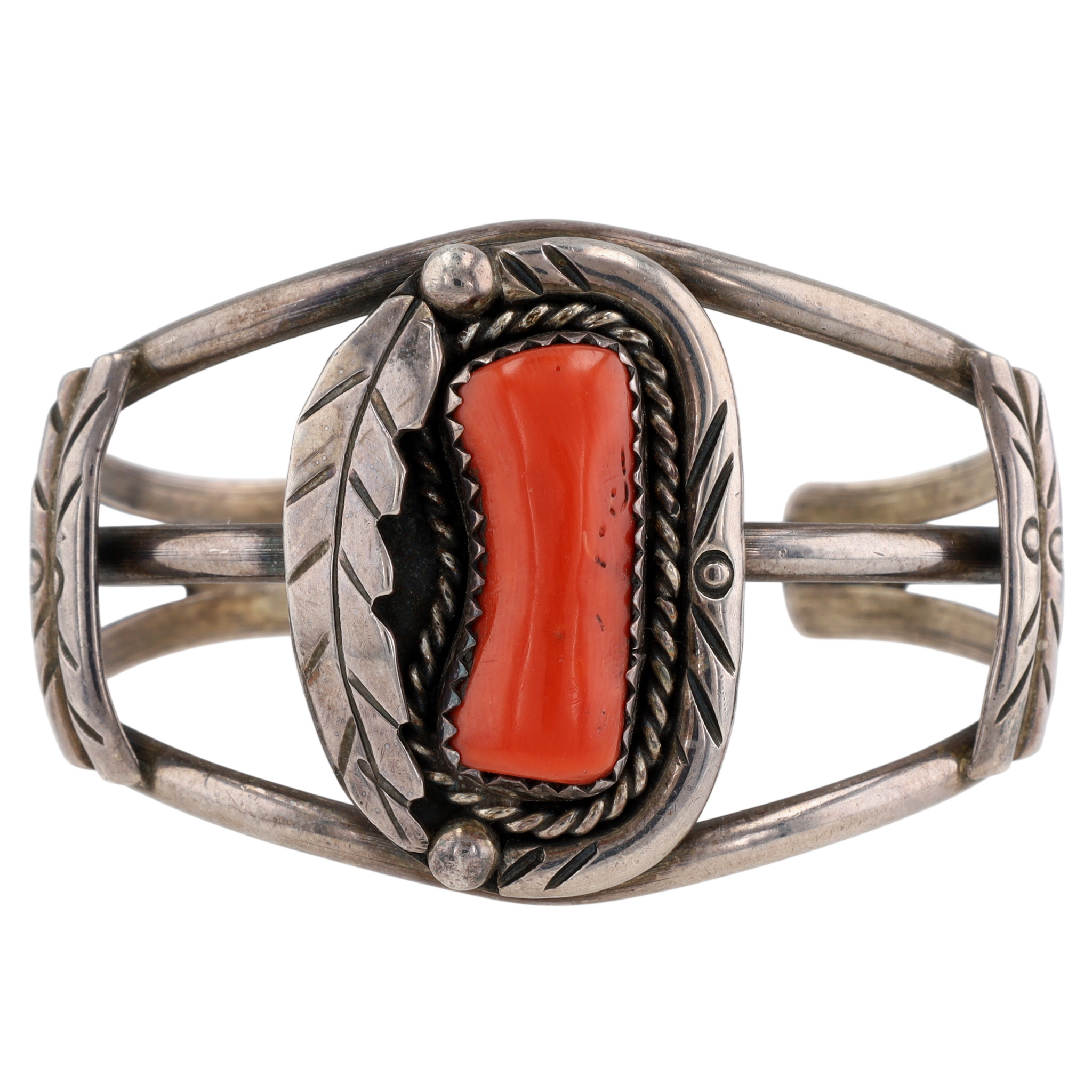 Vintage Navajo Sterling Coral Cuff Bracelet