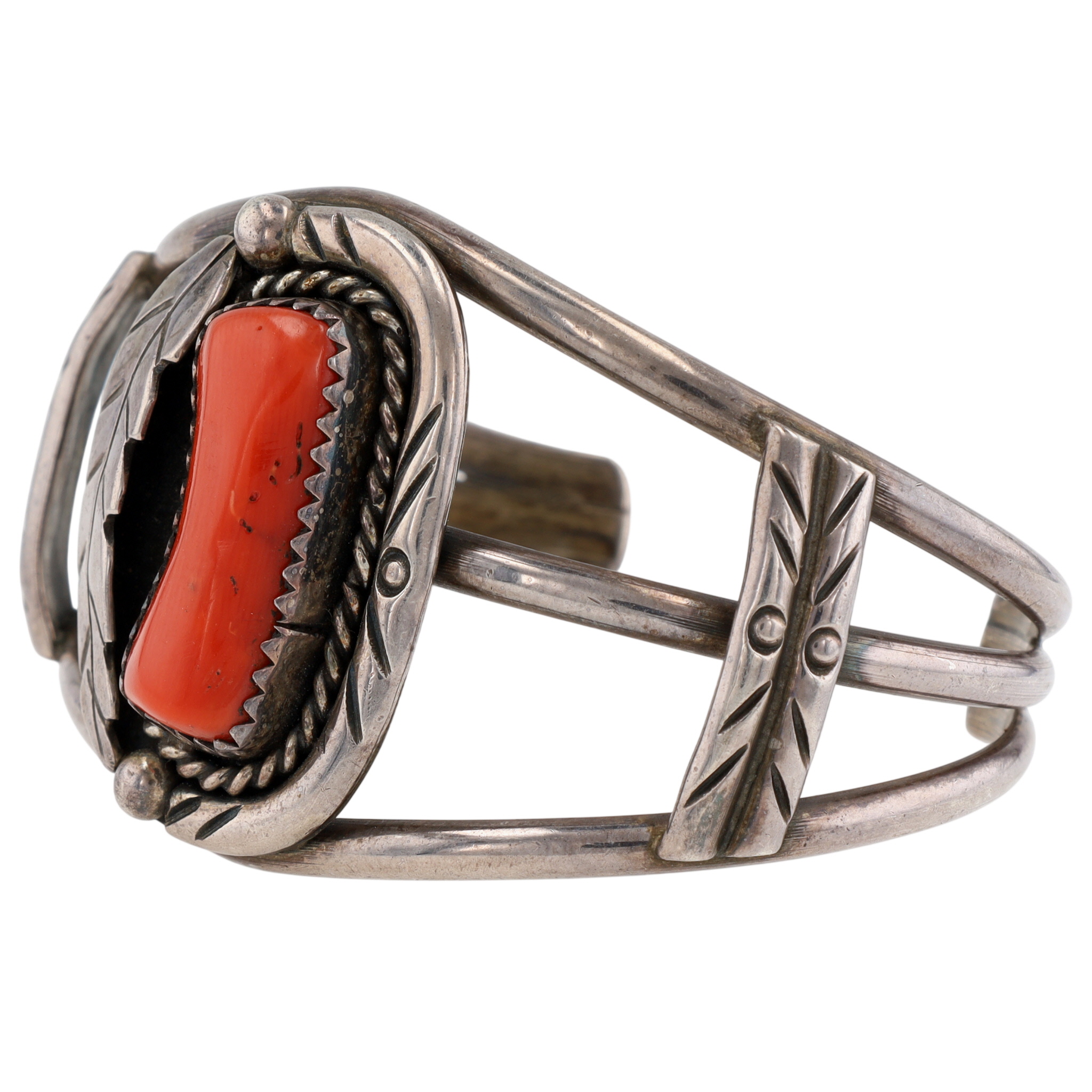 Vintage Navajo Sterling Coral Cuff Bracelet