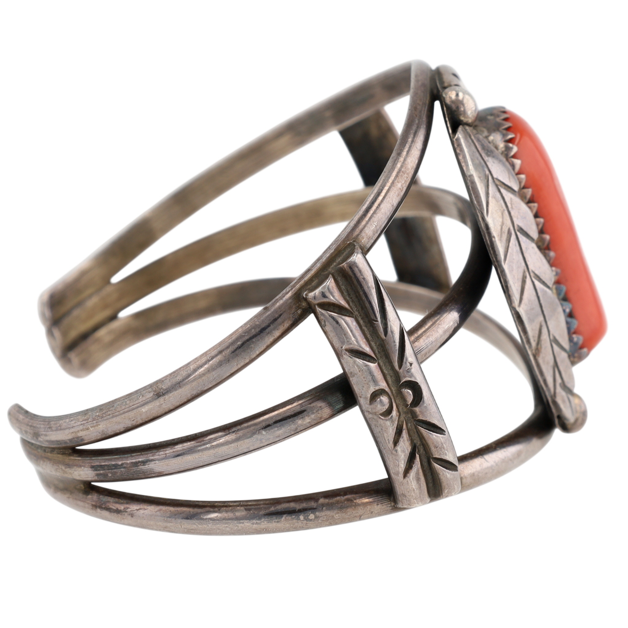 Vintage Navajo Sterling Coral Cuff Bracelet