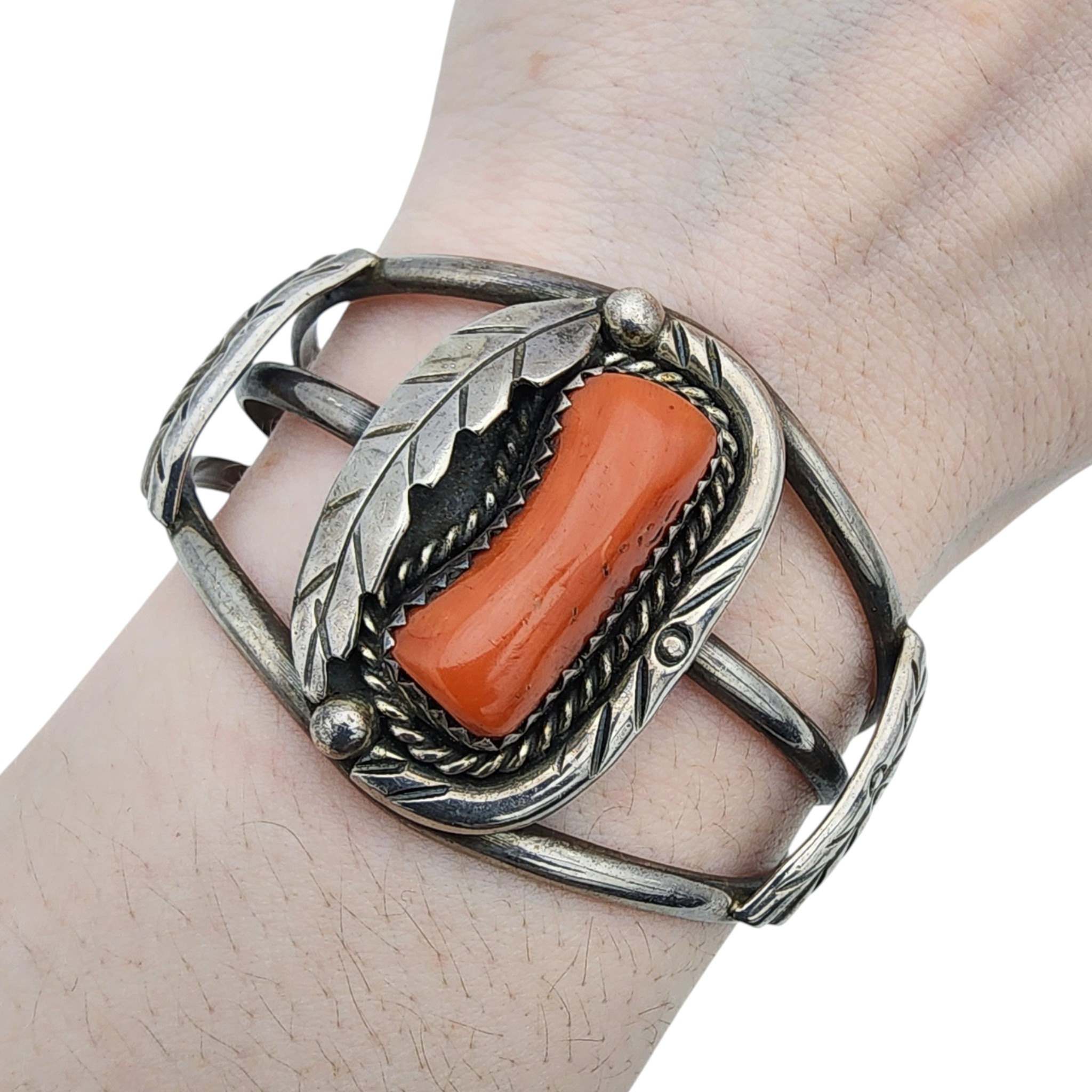 Vintage Navajo Sterling Coral Cuff Bracelet