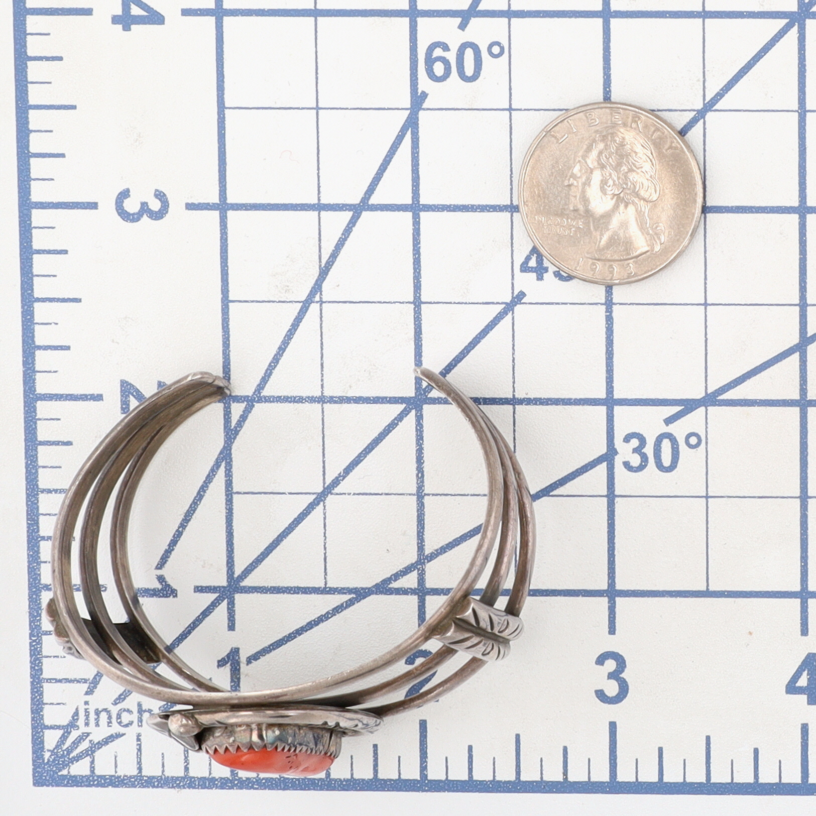 Vintage Navajo Sterling Coral Cuff Bracelet