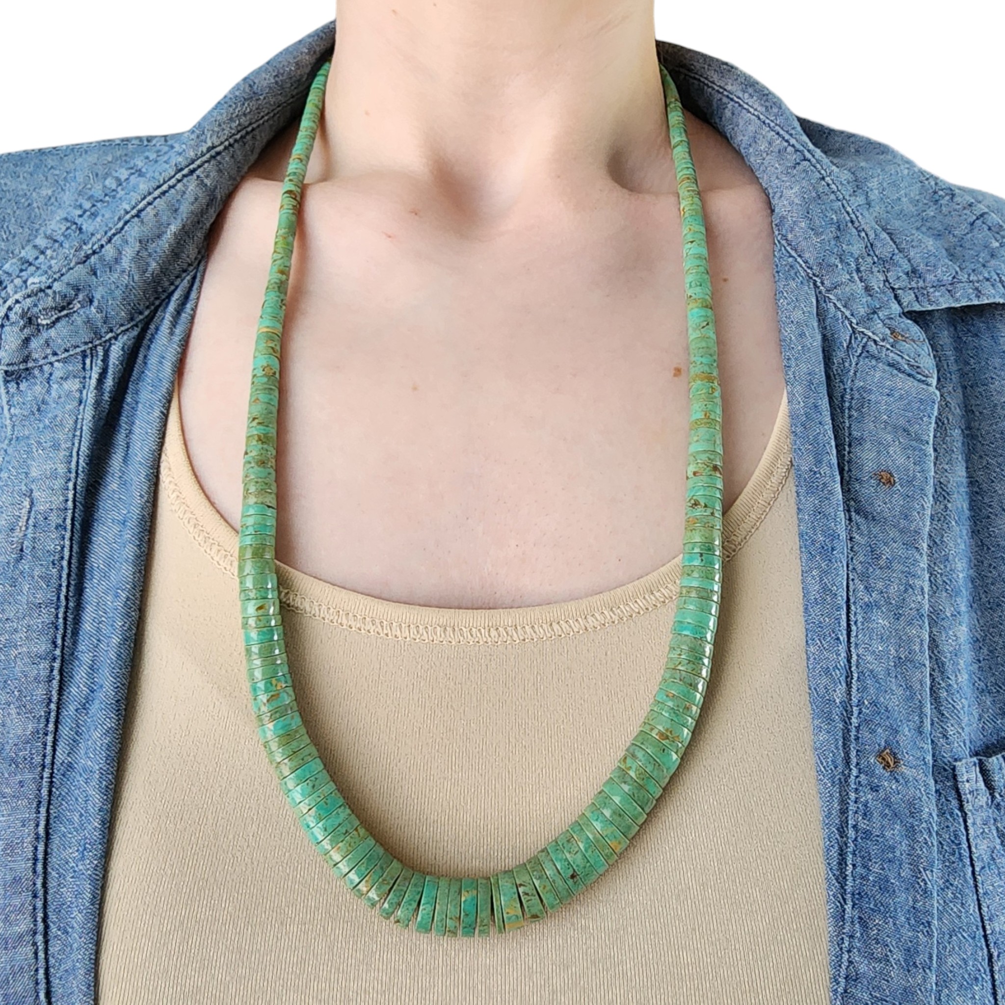 Vintage Santo Domingo Sterling Royston Turquoise Graduated Disc Necklace
