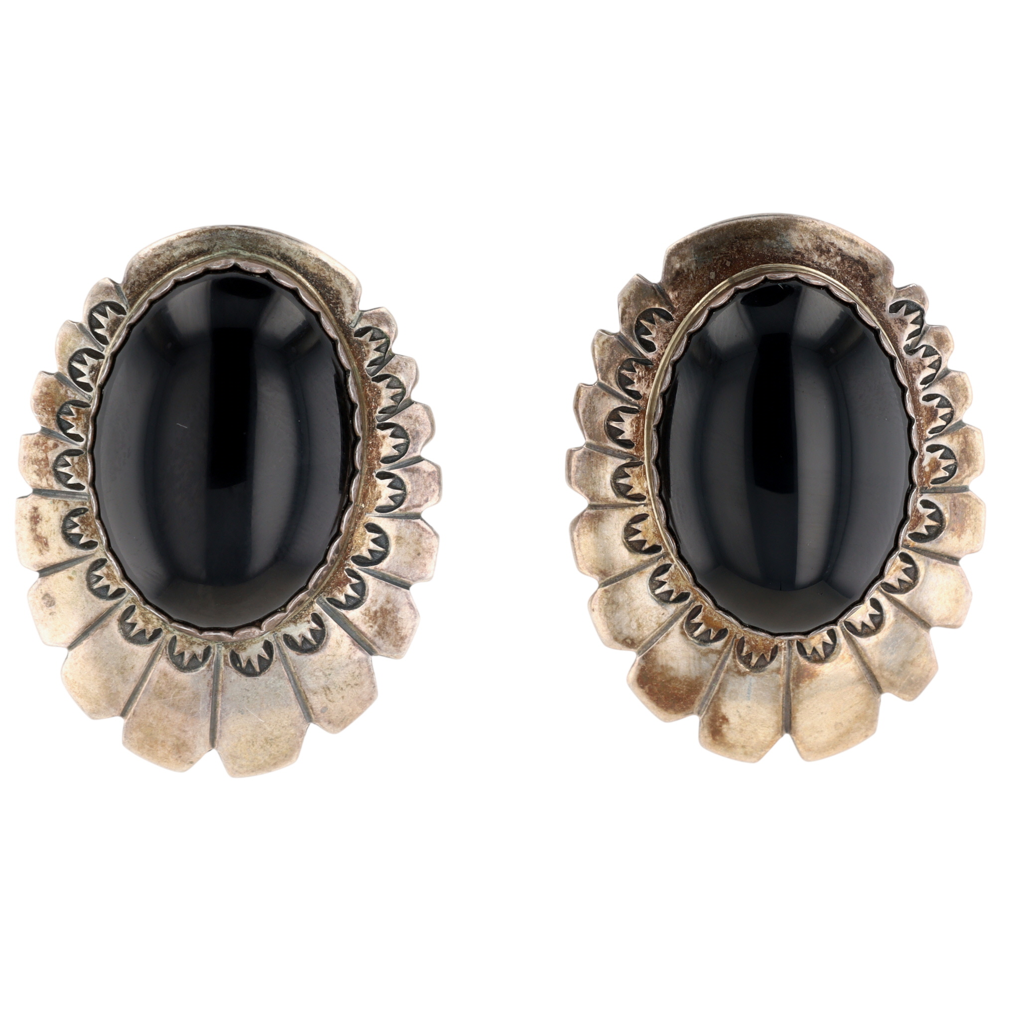 Anna Begay Navajo Sterling Onyx Concho Earrings