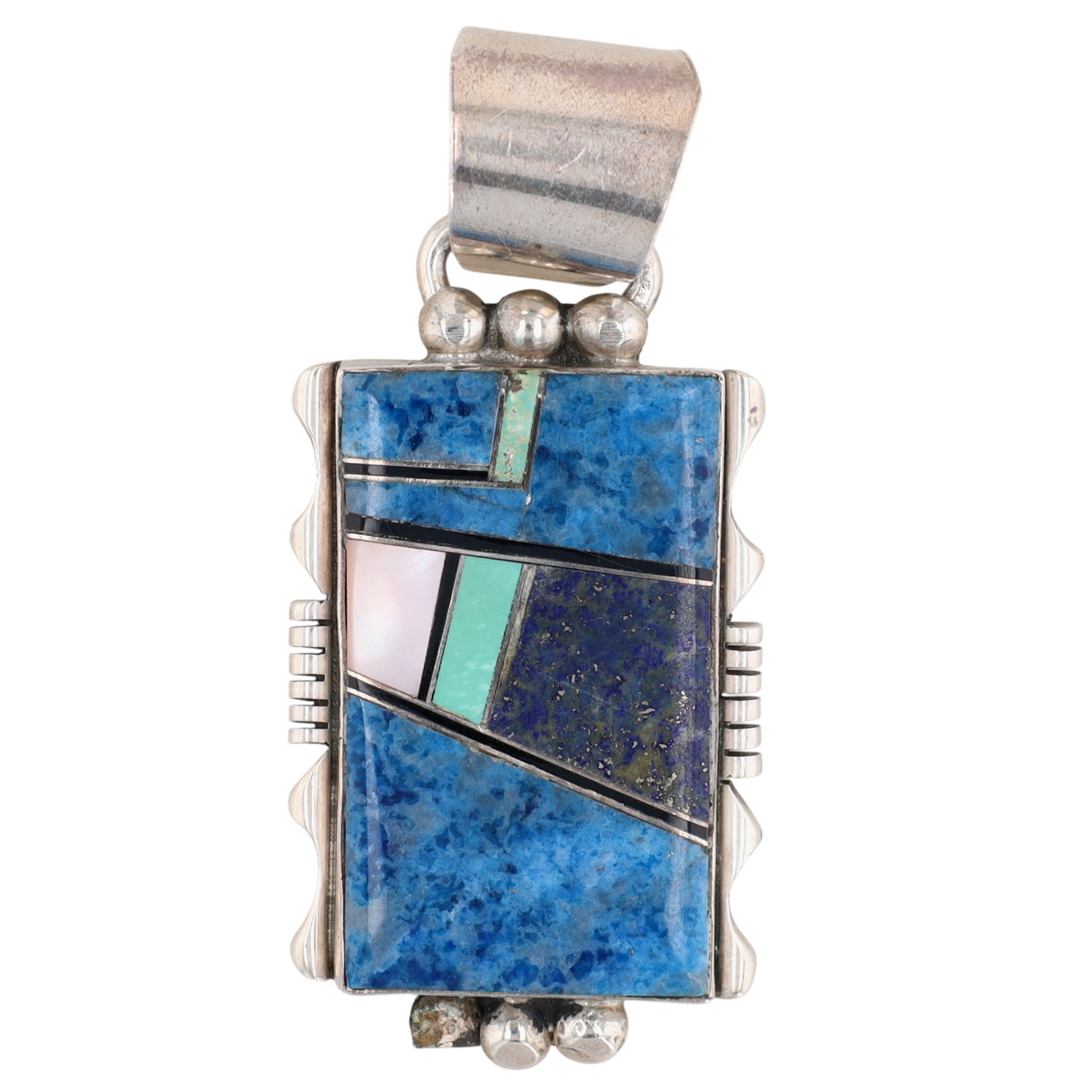 Signed Navajo Sterling Multi-Stone Inlay Pendant