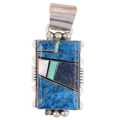 Signed Navajo Sterling Multi-Stone Inlay Pendant. Signed RJJ Navajo Sterling Multi-Stone Inlay 