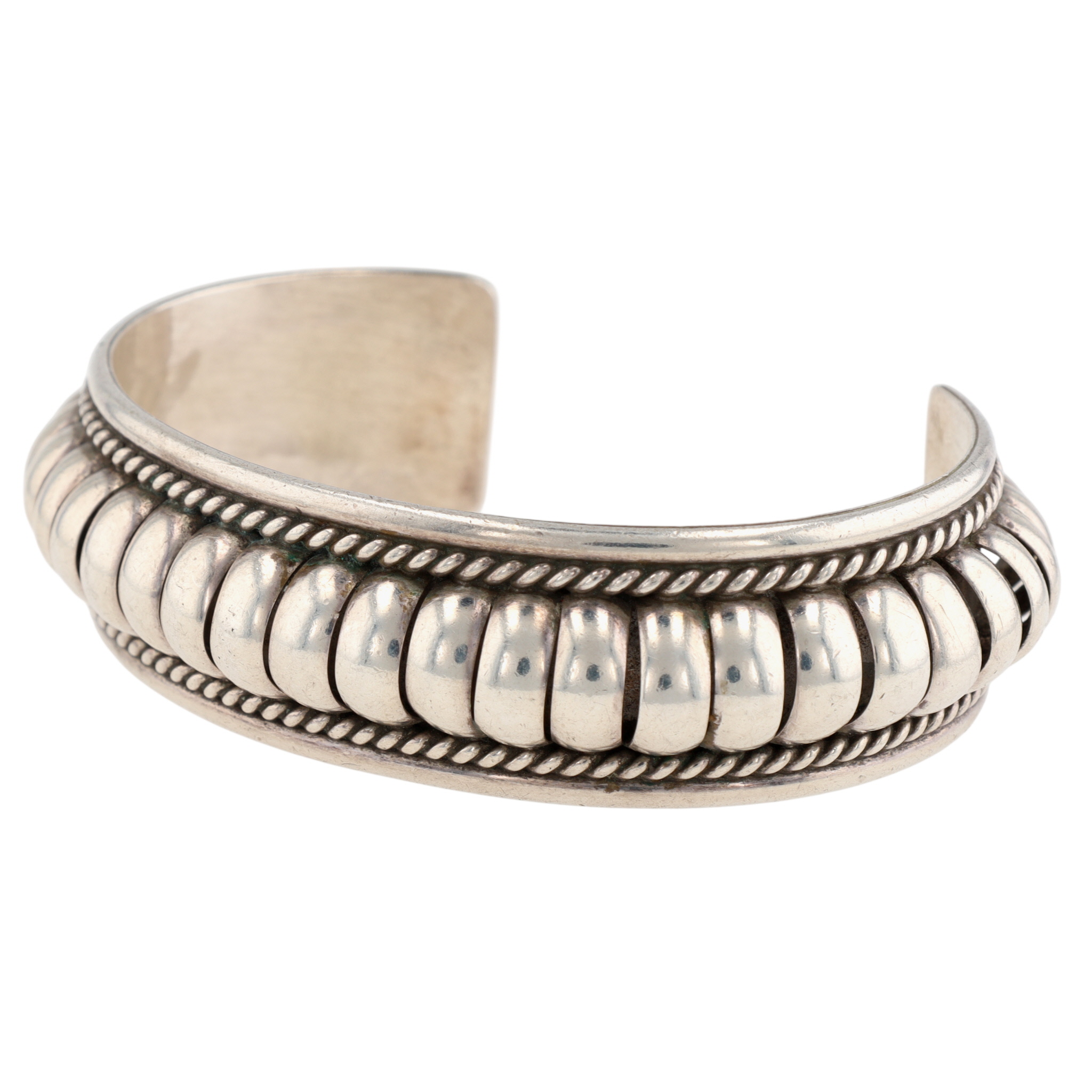 Priscilla Apache Navajo Sterling Ribbed Cuff Bracelet