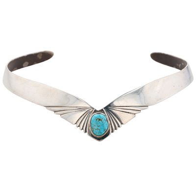 Vintage Navajo Sterling Turquoise Collar Necklace | Weight: 35g | Approximate inner 