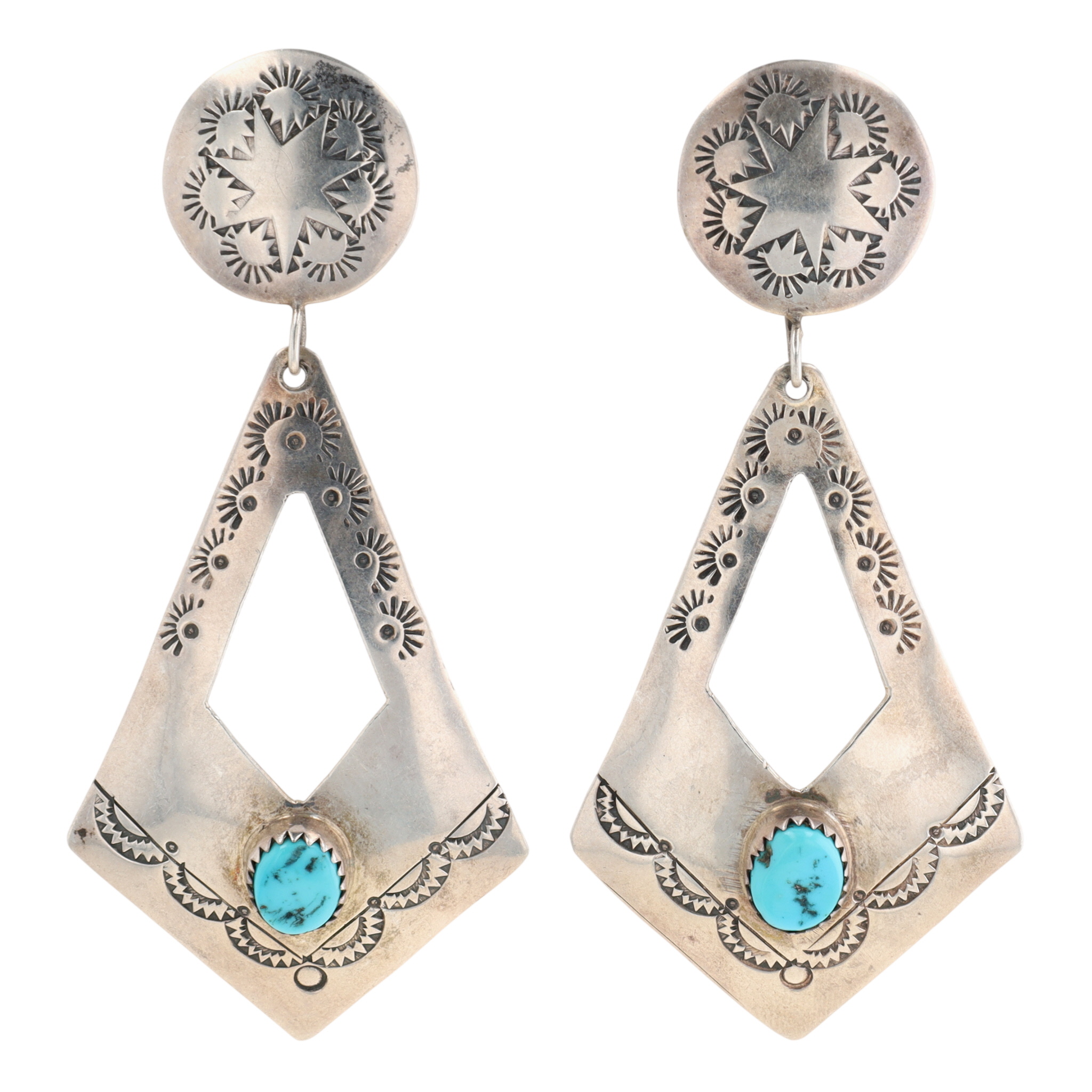 Juan Guerro Navajo Sterling Stamped Turquoise Earrings