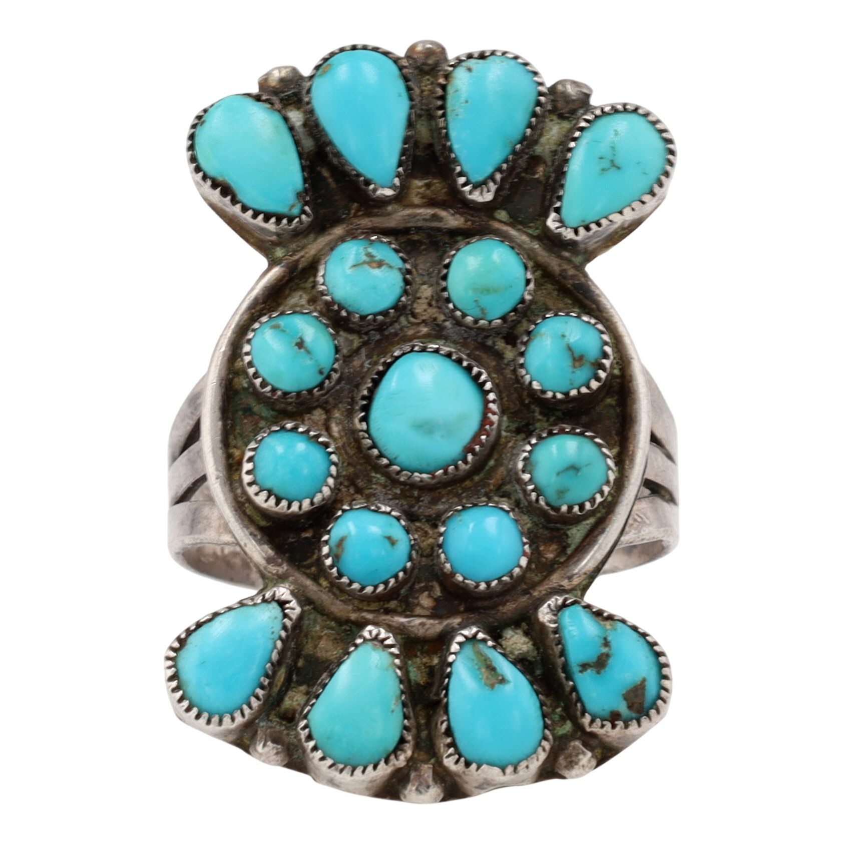 Vintage Zuni Sterling Turquoise Cluster Ring Sz 7.5