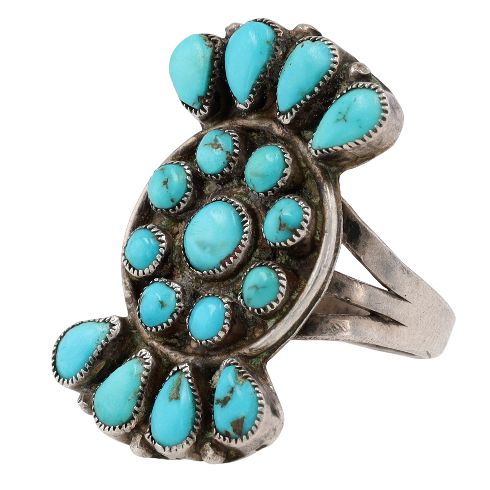 Vintage Zuni Sterling Turquoise Cluster Ring Sz 7.5
