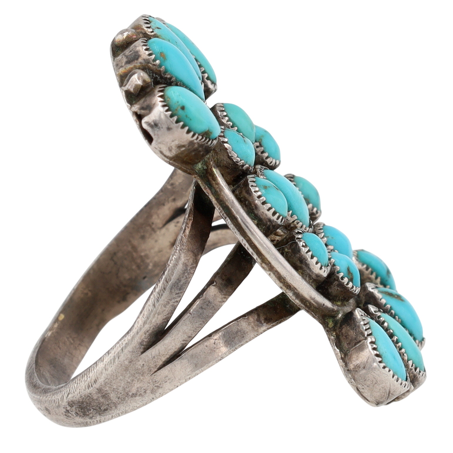 Vintage Zuni Sterling Turquoise Cluster Ring Sz 7.5