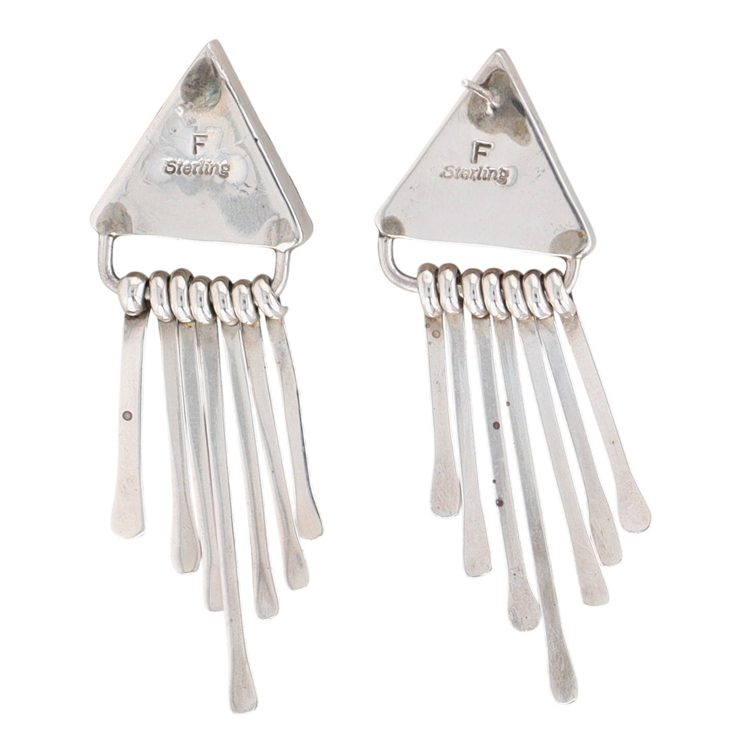 Signed Navajo Sterling Multi-Stone Inlay Fringe Earrings
