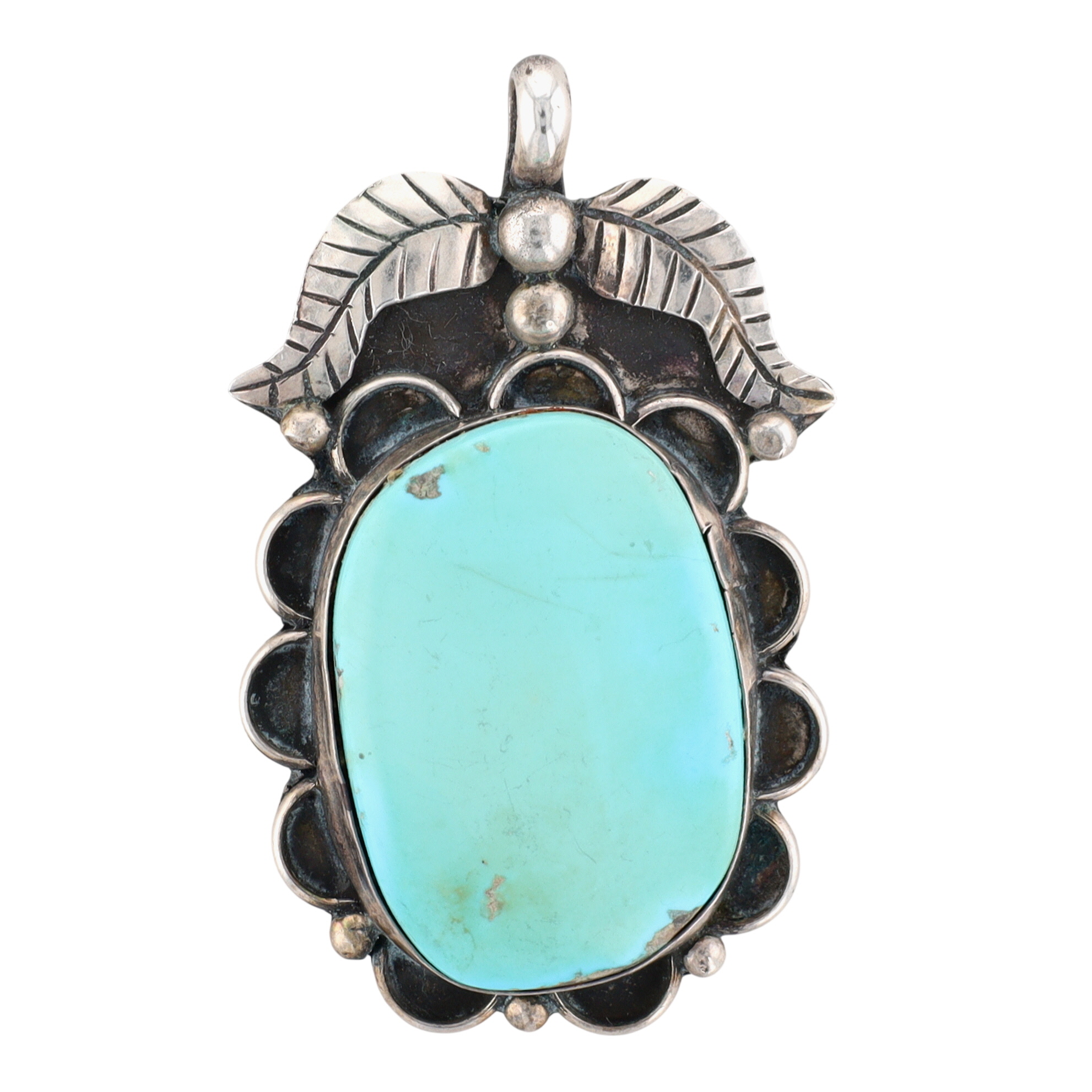Vintage Signed Navajo Sterling Turquoise Pendant