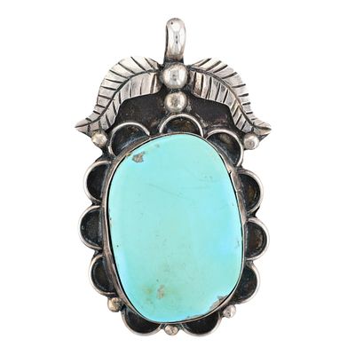 Vintage Signed Navajo Sterling Turquoise Pendant. Vintage Signed H.T. Navajo Sterling Turquoise 