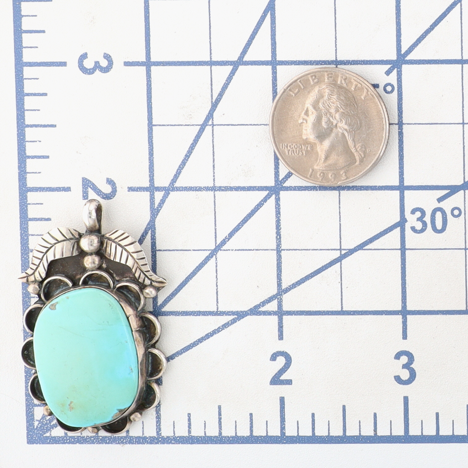 Vintage Signed Navajo Sterling Turquoise Pendant