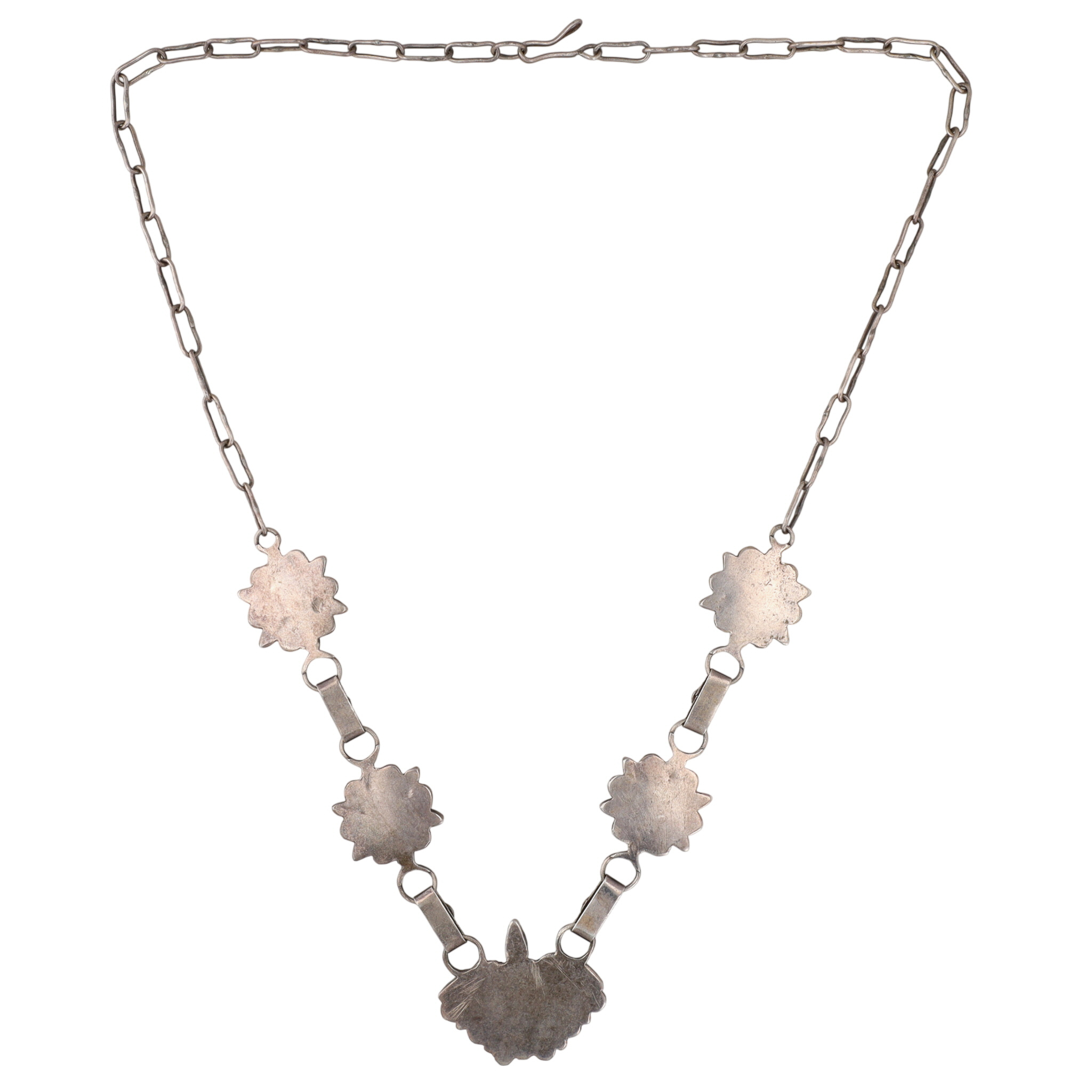 Vintage Zuni Sterling Turquoise Cluster Necklace