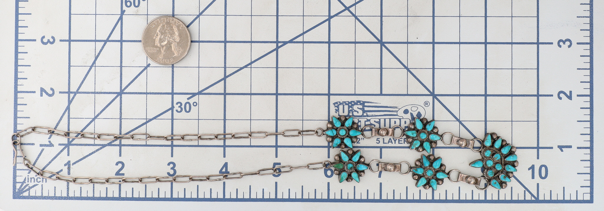Vintage Zuni Sterling Turquoise Cluster Necklace