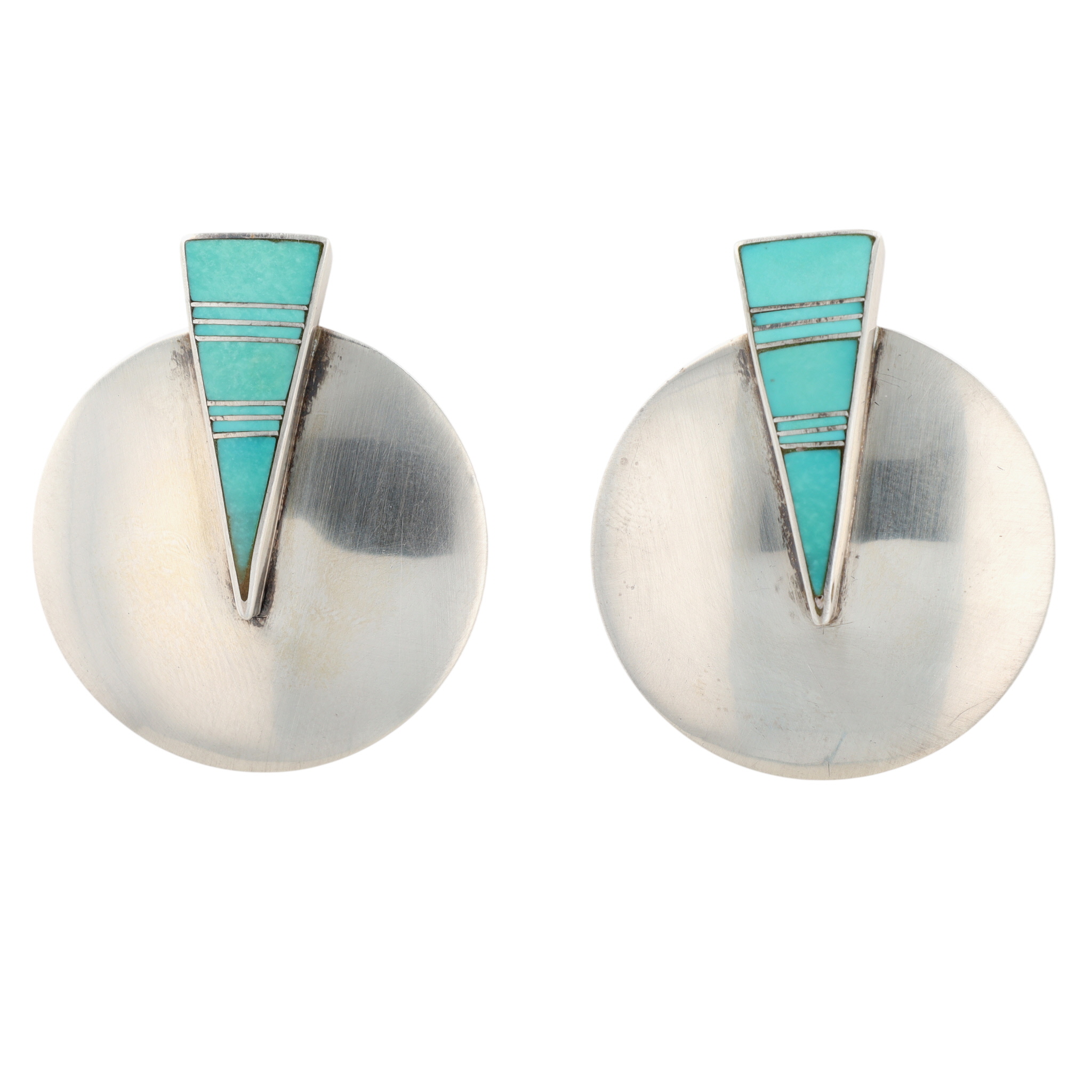 Ray Tracey Navajo & Knifewing Segura Apache Sterling Turquoise Inlay Earrings