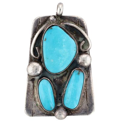 Vintage Navajo Sterling Turquoise Pendant | Weight: 19.2g | Approximately 1.5" x 1"