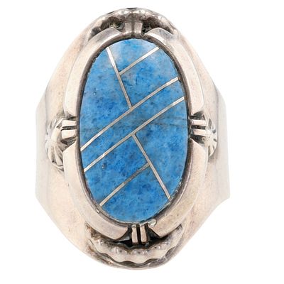 Irv Monte Navajo Sterling Lapis Lazuli Inlay Ring Sz 9.5 | Weight: 14.6g