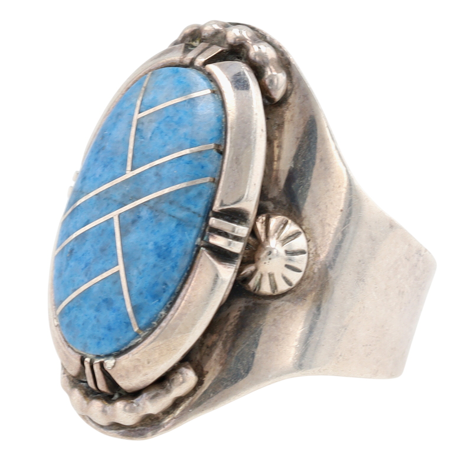 Irv Monte Navajo Sterling Lapis Lazuli Inlay Ring Sz 9.5