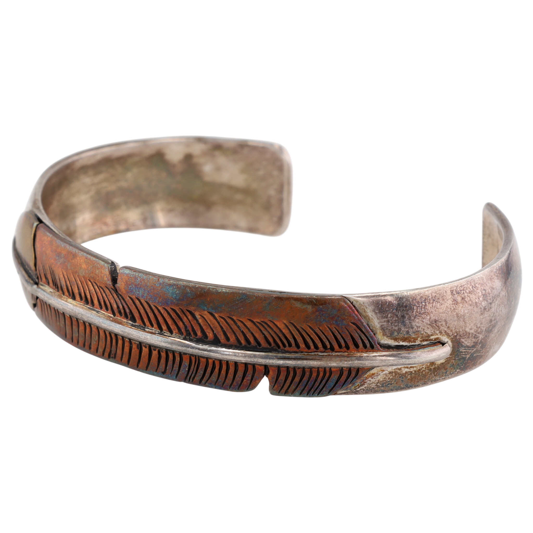 Vintage Signed Navajo Sterling Feather Cuff Bracelet
