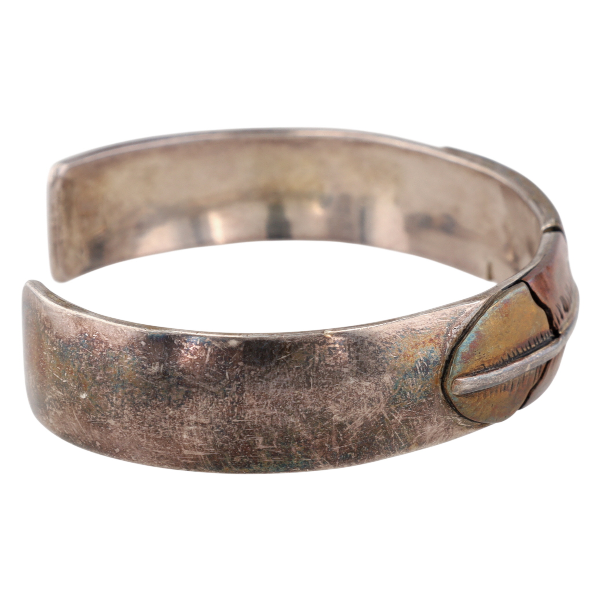 Vintage Signed Navajo Sterling Feather Cuff Bracelet