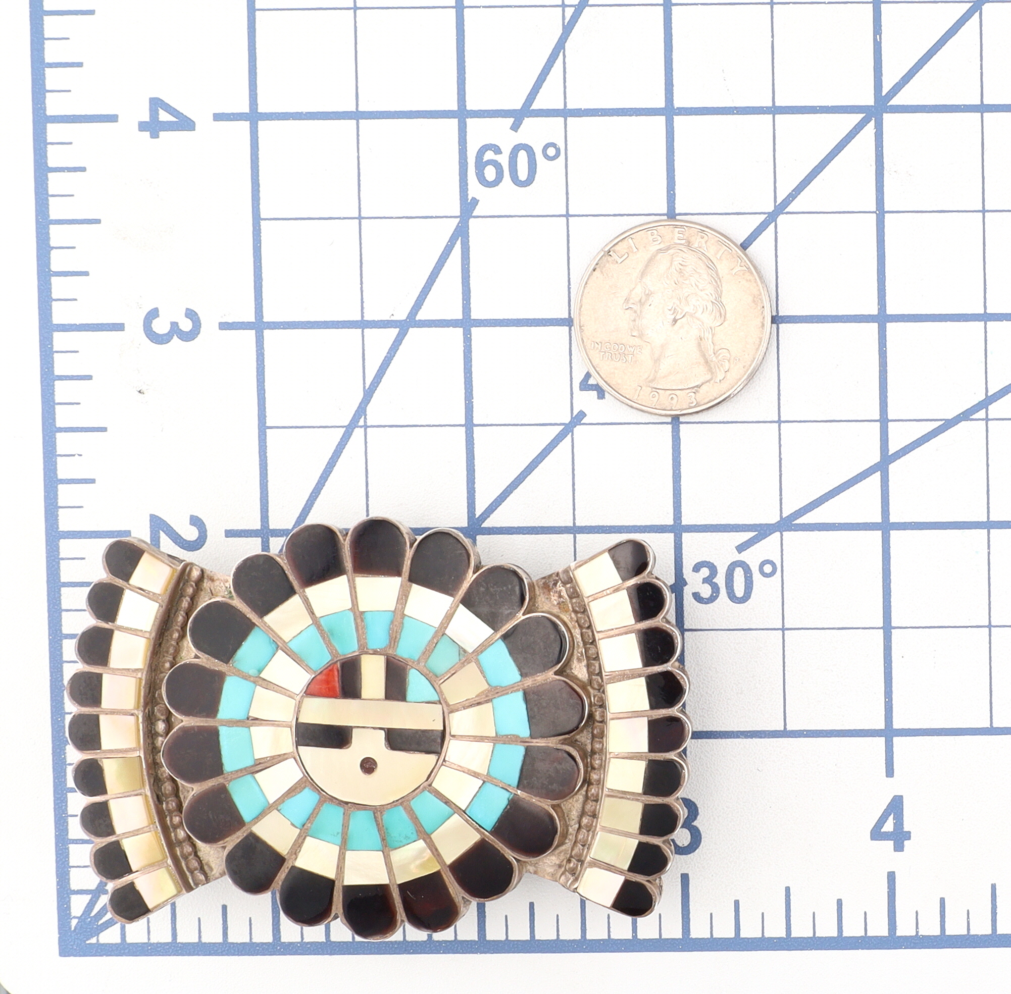 Vintage Jose & Dora Massie Zuni Sterling Multi-Stone Inlay Sunface Belt Buckle