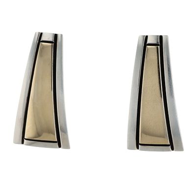 Herbert Begaye Navajo 14k Gold & Sterling Bar Earrings. Herbert Begaye Navajo 14k Gold Overlay & 