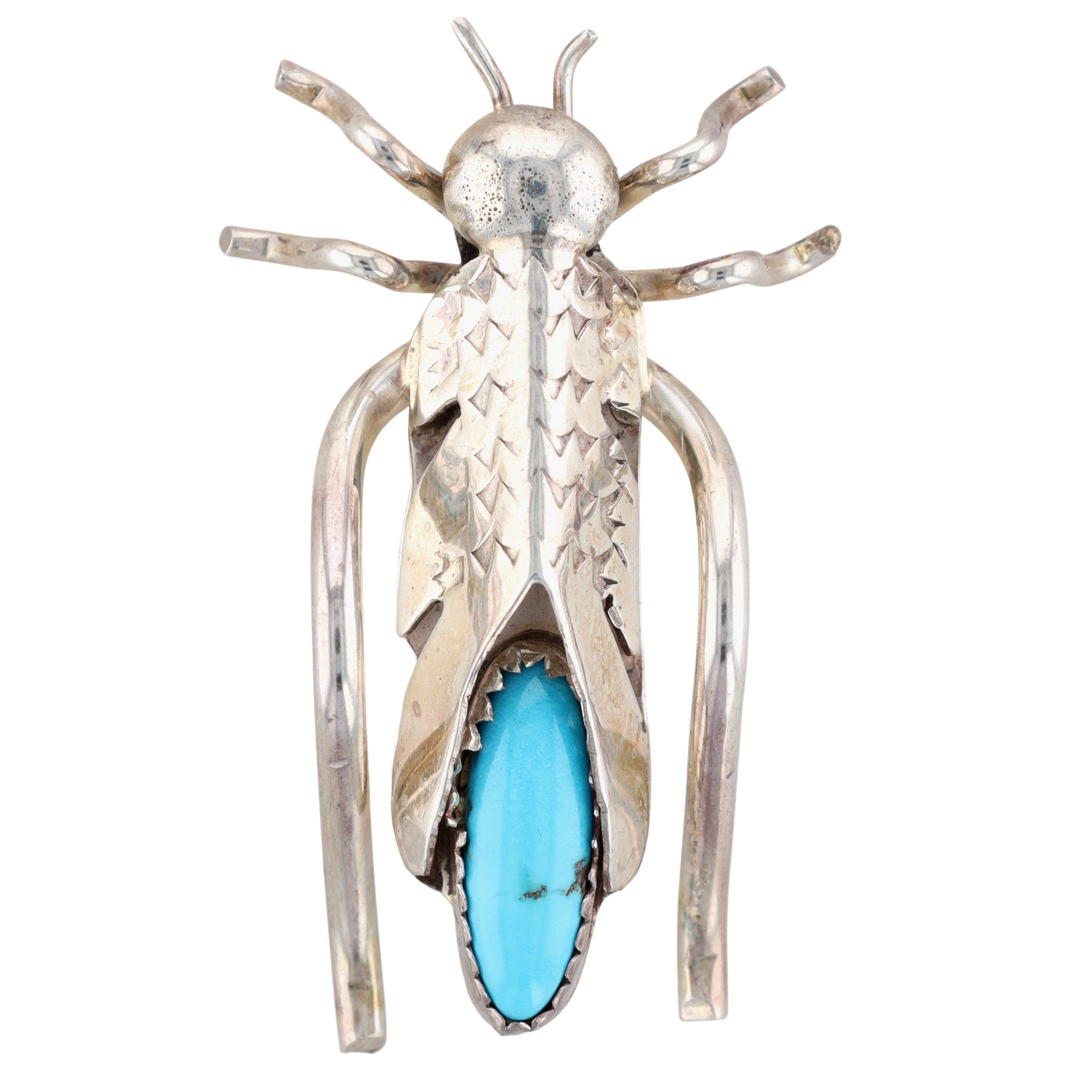 Vintage Navajo Sterling Turquoise Bug Brooch