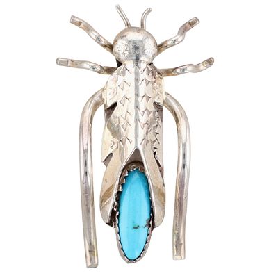 Vintage Navajo Sterling Turquoise Bug Brooch. Vintage Navajo Sterling Stamped Turquoise 