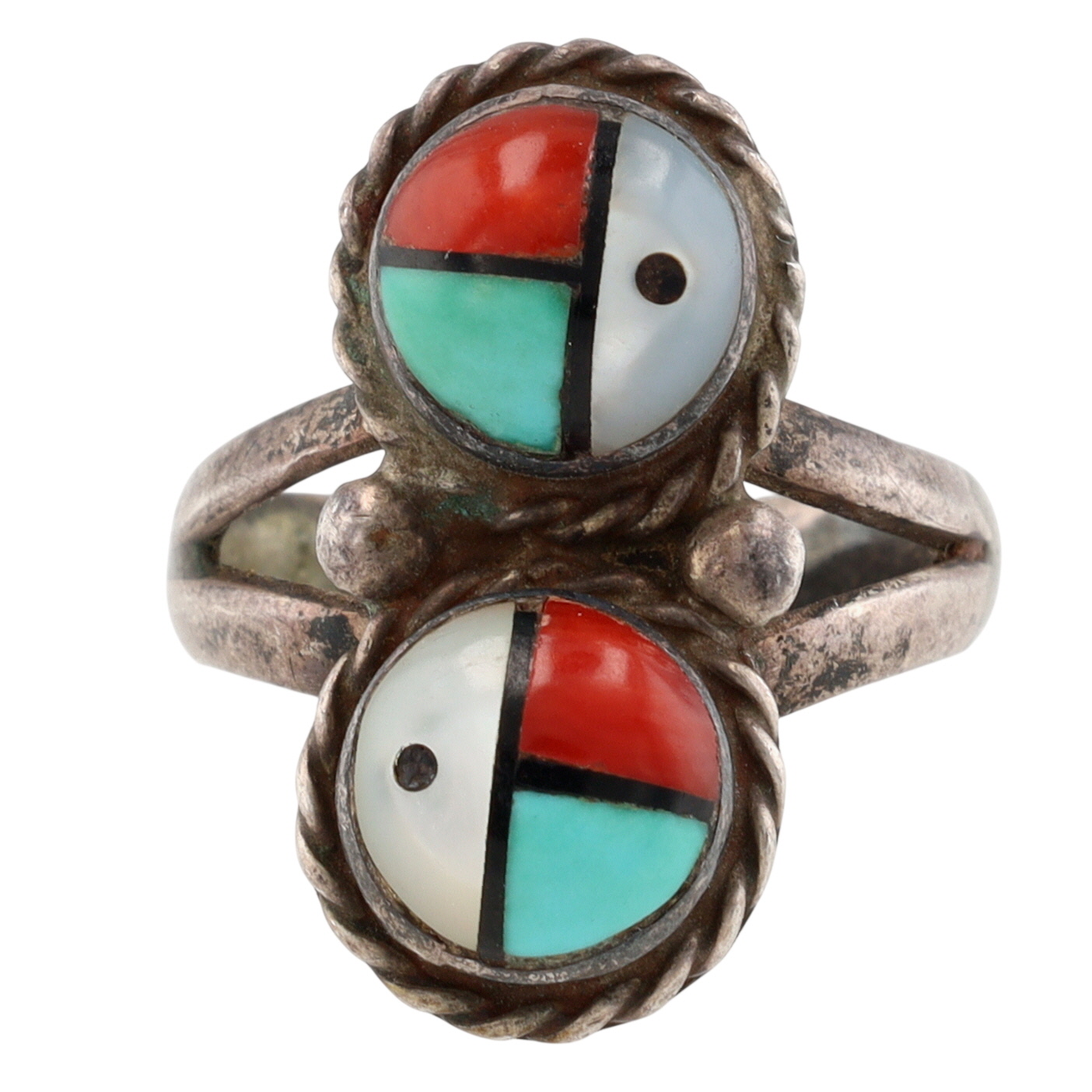 Signed Zuni Sterling Multi-Stone Inlay Ring Sz 7.5