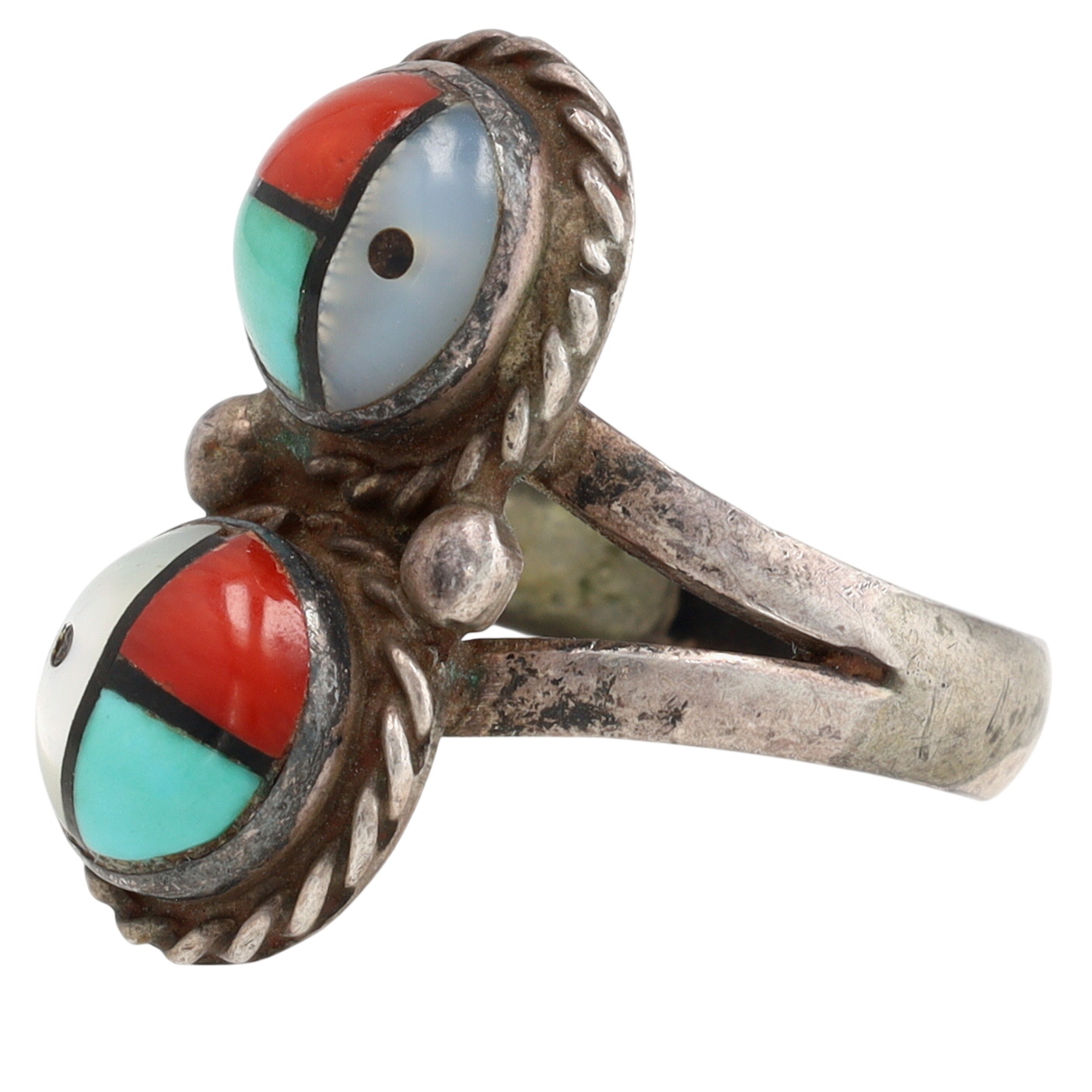 Signed Zuni Sterling Multi-Stone Inlay Ring Sz 7.5