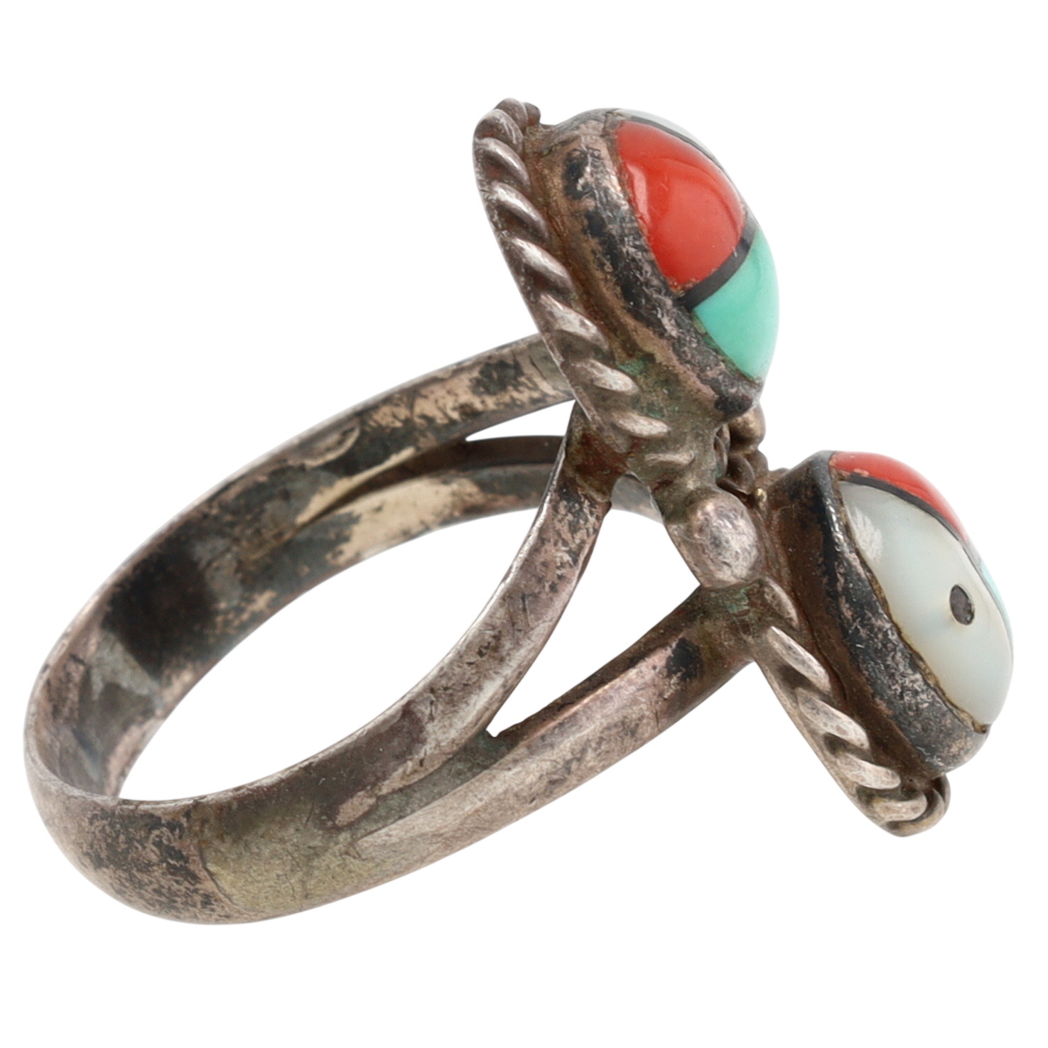 Signed Zuni Sterling Multi-Stone Inlay Ring Sz 7.5