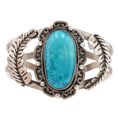 Vintage Signed Navajo Sterling Turquoise Cuff Bracelet | Weight: 36.2g | Approximate Inner 
