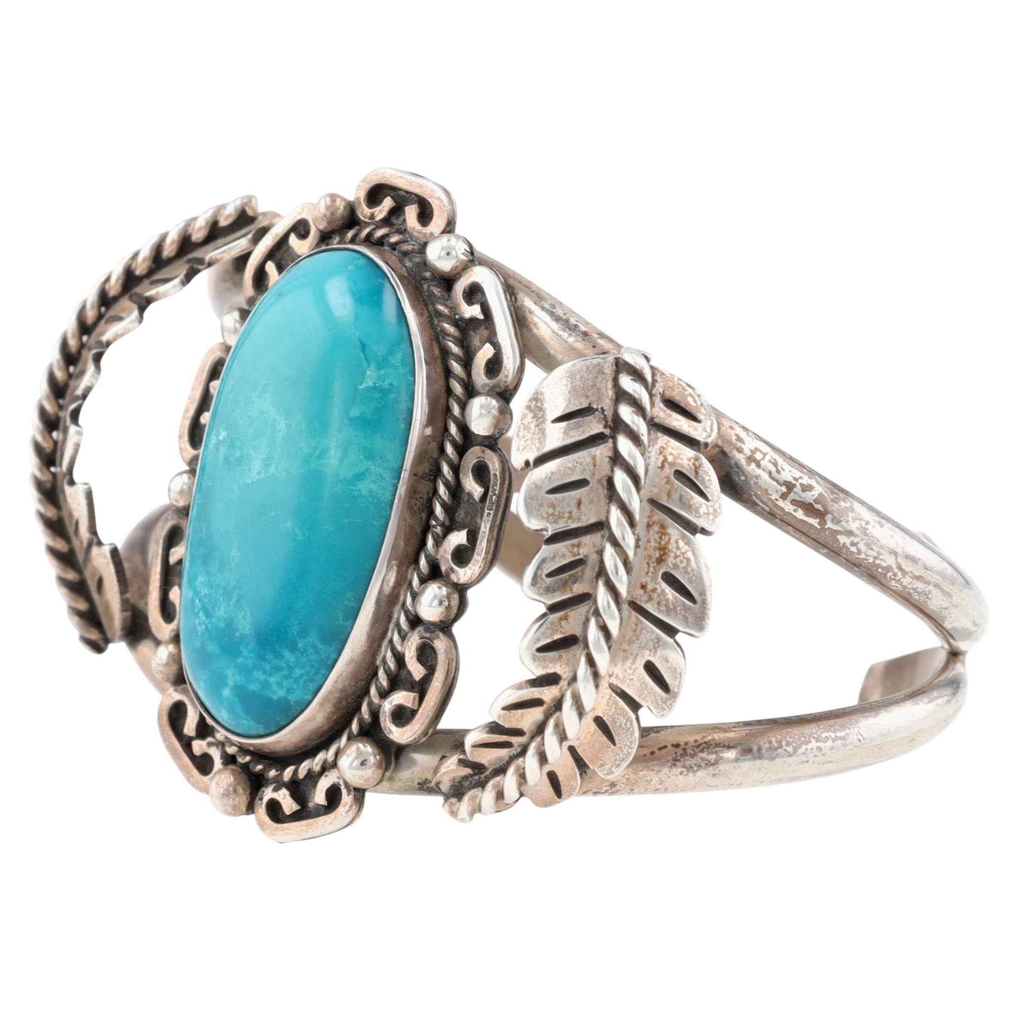 Vintage Signed Navajo Sterling Turquoise Cuff Bracelet