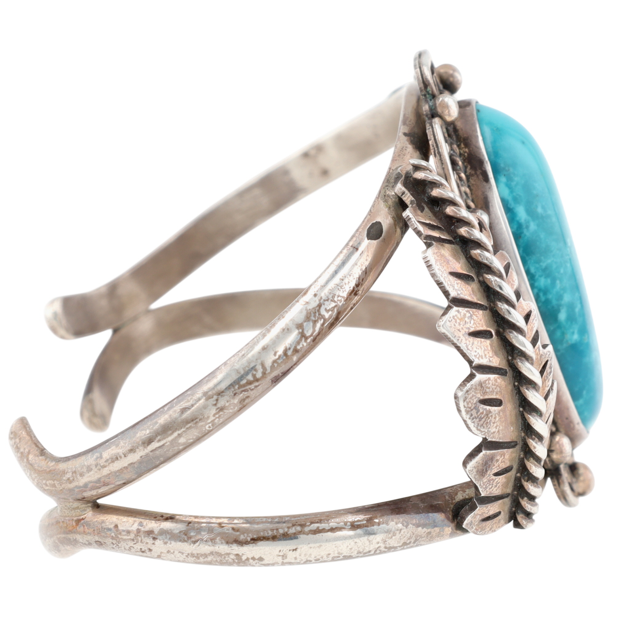 Vintage Signed Navajo Sterling Turquoise Cuff Bracelet